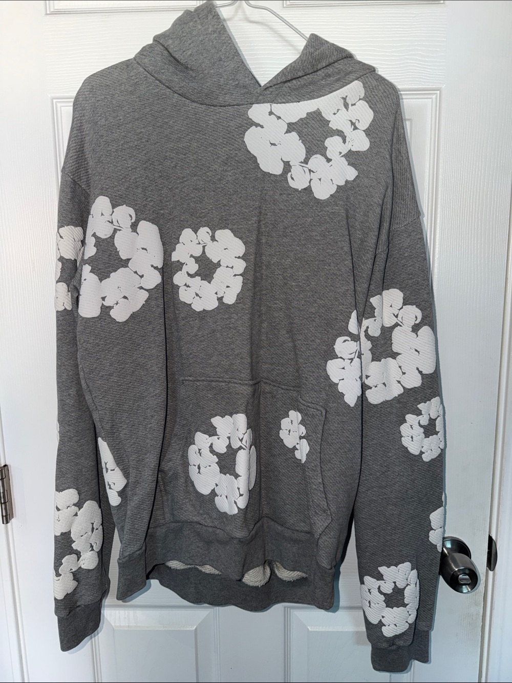 Gray Floral-Print Hoodie Sweater